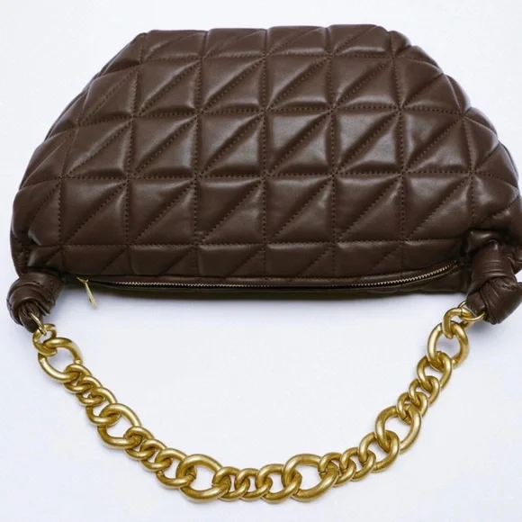 NWT Rare Zara Genuine Leather Quilted Chunky Chain Strap Shoulder Bag - Picture 3 of 17